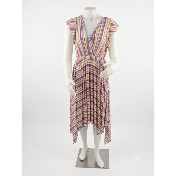 Modcloth Dresses & Skirts - Modcloth Multi Colored Stripe Handkerchief Hem Midi with Pockets Size Small
